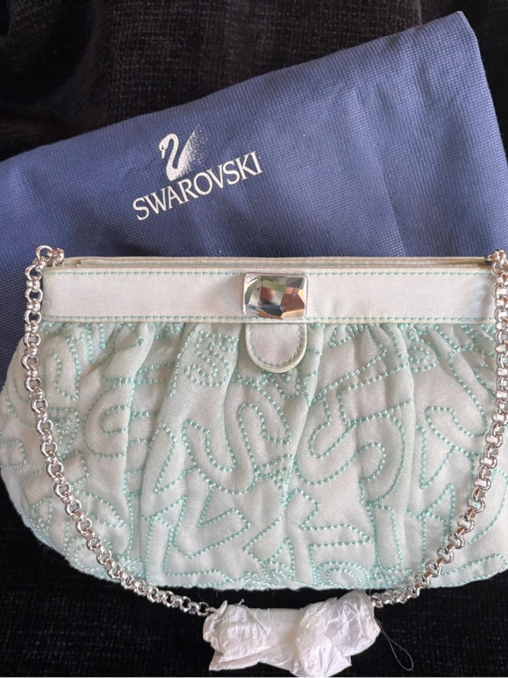 Swarovski Pale Mint Quilted Crystal-Accent Chain Clutch